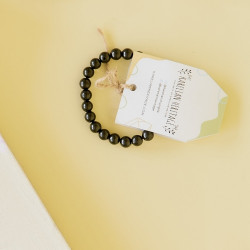 Karelian Heritage Shungite beaded bracelet with 3 round white jade beads BO21 