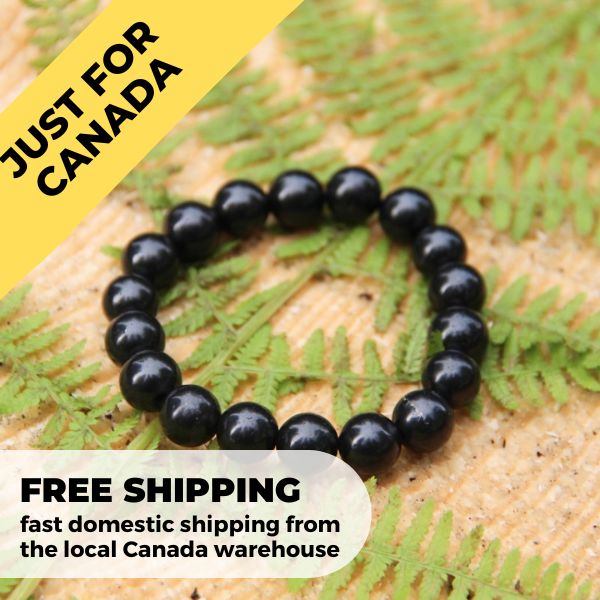 Only in Canada | Shungite bracelet with 10 mm beads on elastic band