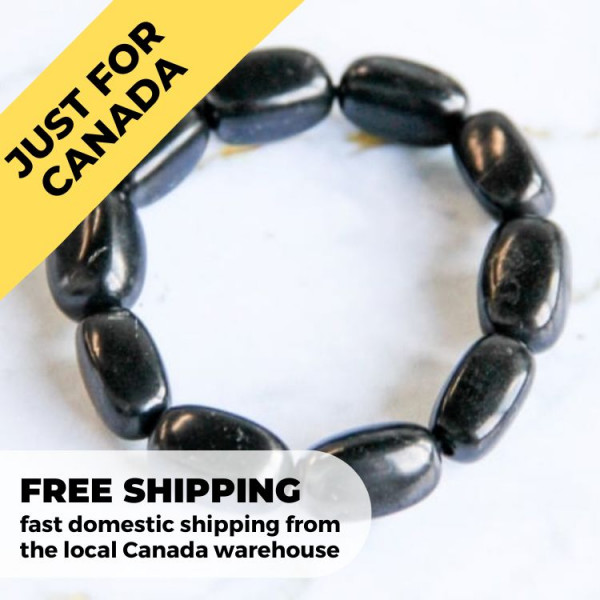 Only in Canada | Shungite Bracelet With Big Tumbled Beads on Elastic Band