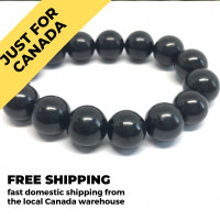 Only in Canada | Adjustable Bracelet with Authentic Shungite, Protection Bracelet  (12 mm Round Beads)  poip_id=