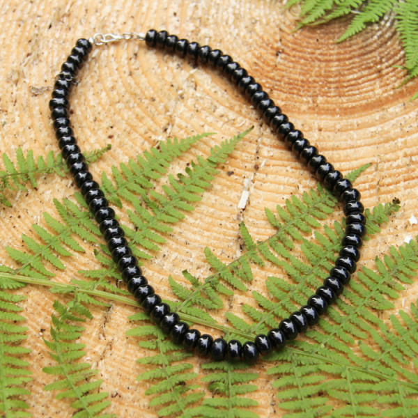 Shungite necklace with oval rondelle beads 