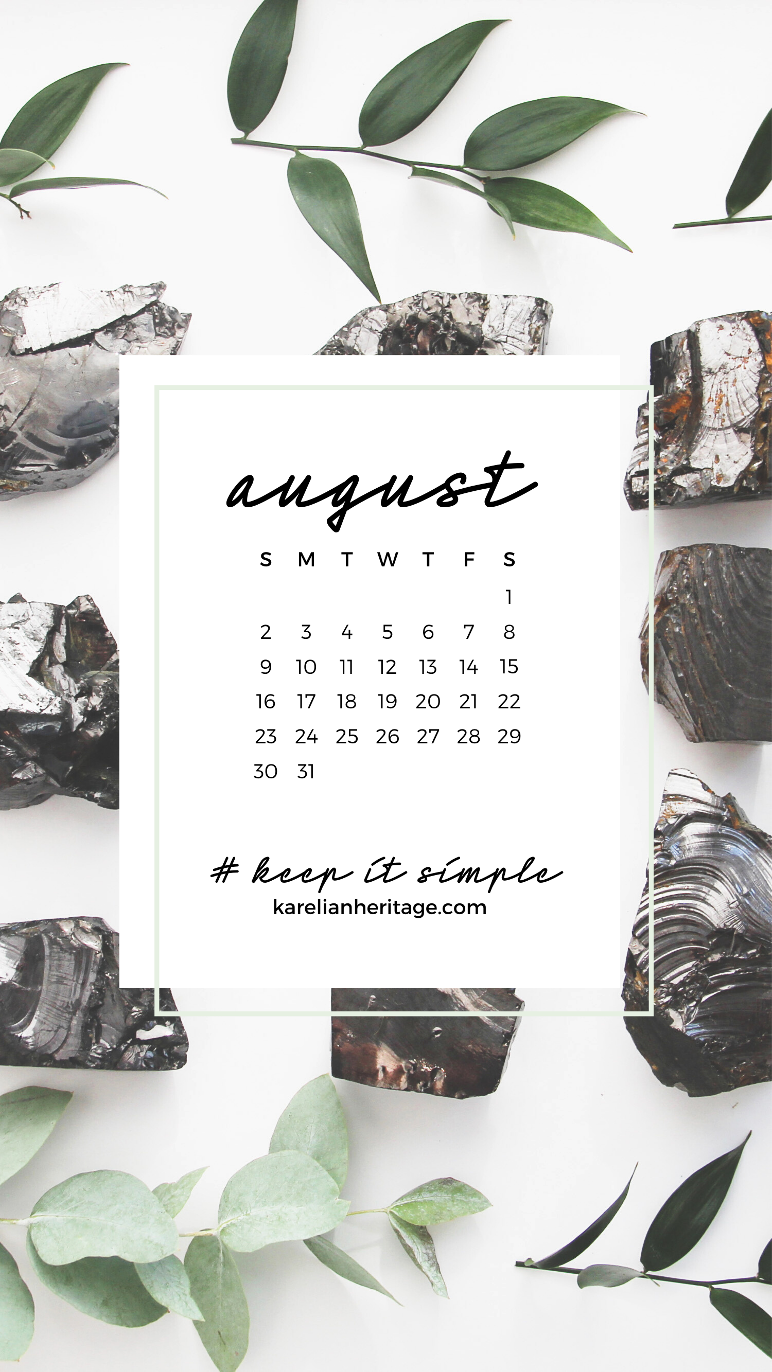 Crystal Phone Wallpaper & August 2020 Calendar by Karelian Heritage